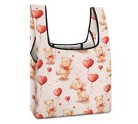 Cute Bears And Heart Reusable Grocery Bags Waterproof Foldable Shopping Bag Tote Storage Pouch for Kitchen