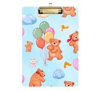 Cute Bears Balloons Light Blue Acrylic Clipboard Portable Clipboard Hardboard Clipboards Standard Size, A4 Letter Size 12.5 x 9 Inches Gold Clip, Gold12x9in