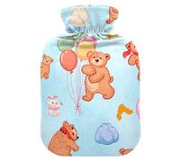 Cute Bears Balloons Light Blue Hot Water Bottle with Soft Cover Hot Water Bag for Menstrual Cramps Small