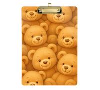 Cute Bears Brown Beige Cream Clipboard Cute Clip Board A4 Standard Size Clip Board, 12.5 x 9 Inches Gold Clip, Gold12x9in