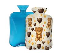 Cute Bears Love Hearts Hot Water Bottle with Cover, 2L Large Capacity Hot Water Bag for Hot Cold Compress, Hand Feet Warmer, Neck Shoulder Pain Relief