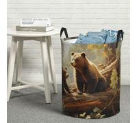 Cute Bears Play in The Tree Laundry Basket with Handle, Large Collapsible Round Laundry Hamper Bin, Versatile Storage Basket for Dirty Clothes, Waterproof Dirty Clothes Hamper M