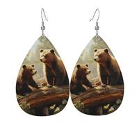 Cute Bears Play in The Tree Leather Earrings Dangle Drop Earring Lightweight Teardrop Earrings Vintage Bohemian Earring for Women Christmas Birthday Gift Fashion Jewelry