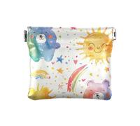 Cute Bears Sun Rainbow Squeeze Coin Purse Pouch Change Holder PU Leather Mini Wallet Coin Pocket for Women Girls Men