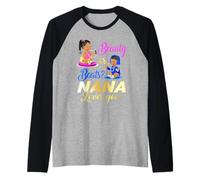 Cute Beauty Or Beat Nana Loves You - Gender Reveal Party Raglan Baseball Tee