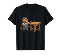 Cute Beaver Carpenter Woodworking Table Cartoon T-Shirt