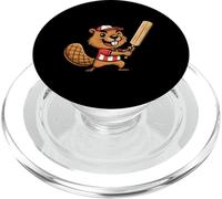 Cute Beaver Playing Cricket Bat Winking Cartoon PopSockets PopGrip for MagSafe