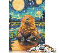 Cute Beaver Starry Night 1000 Piece Puzzles For Adults Creative Rectangular Wooden Puzzle Jigsaw for Friends Family 1000pcs (75x50cm)
