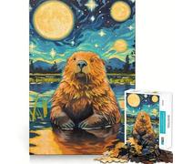 Cute Beaver Starry Night for Adults 1000 Piece Jigsaw Puzzle DownTime Game Indoor Play Fun Challenge Wall Accent (38x52cm)