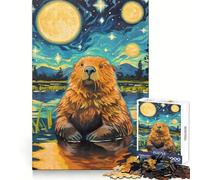 Cute Beaver Starry Night for Adults 1000 Piece Jigsaw Puzzle DownTime Game Indoor Play Fun Challenge Wall Accent (38x52cm)