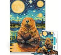 Cute Beaver Starry Night Jigsaw Puzzles 1000 Piece for Teenagers Cognitive Skill Clear Color Fun Challenge Home Accent (50x75cm)