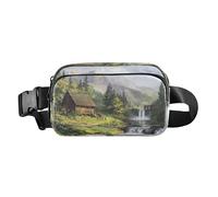 Cute Beaver Vintage Bathtub Cute Fanny Pack Waist Bag for Women Men Teens Large Capacity Crossbody Bag Anti Theft, Mountain Brook Retreat Rustic Cabin Waterfall Serenity, One Size