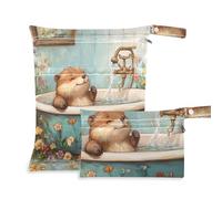 Cute Beaver Vintage Bathtub Mess-Proof Wet Bag 2 Pack Diaper Bag Essential Items with Handles for Yoga