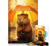 Cute Beaver with Umbrella in The Rain Jigsaw for Adults 1000 Pieces Reason Boost Indoor Play Playful Challenge Wall Art (38x52cm)