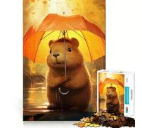 Cute Beaver with Umbrella in The Rain Jigsaw Puzzle 1000 Piece for Adults Tension Relief FreeTime Game Playful Challenge (50x75cm)