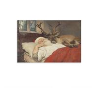 Cute Bedtime Santa Painting, Vintage Printable Christmas Wall Art, Sleepy Reindeer Nursery Print, Seasonal Christmas Decor Unframe-style 16x24inch(40x60cm)