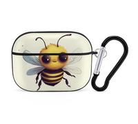 Cute Bee Airpod Pro Case AirPods 2 Case for Women Hard Shell Protective Cover with Carabiner Keychain Compatible with AirPods Case 2nd 1st Generation, Front LED Visible Black