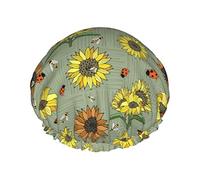Cute Bee and Sunflower Pattern Shower Caps Reusable Bath Cap Elastic Bathing Shower Hat Soft Waterproof For Hair Caps Of All Hair Lengths
