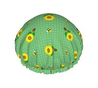 Cute Bee and Sunflower Pattern Shower Caps Reusable Bath Cap Elastic Bathing Shower Hat Soft Waterproof For Hair Caps Of All Hair Lengths