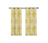 Cute Bee Blackout Curtains for Bedroom Living Room, Love Honeycomb Heart Yellow Background 54 In Long Thermal Insulated Room Darkening Drapes Grommet Window Treatments, 52 x 54 In