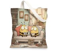 Cute Bee Canvas Tote Bags, Cartoon Insect Pattern Reusable Shopping Bags, Fun Fanciful Lightweight Washable Shoulder Bags f, Yellow, 13x15 Inch