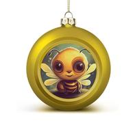 Cute Bee Christmas Tree Ornaments 1.6 Inch Shatterproof Pc Plastic Balls with Lanyard Baubles Hanging Christmas Ball Ornaments for Xmas Tree Holiday Party Wedding Home Decorations-Golden