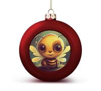 Cute Bee Christmas Tree Ornaments 1.6 Inch Shatterproof Pc Plastic Balls with Lanyard Baubles Hanging Christmas Ball Ornaments for Xmas Tree Holiday Party Wedding Home Decorations-red