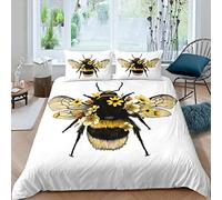 Cute Bee Comforter Cover Set for Kids Boys Girls Social Insects Print Duvet Cover Blossom Flowers Bedding Set 3D Bee Printed Quilt Cover,Room Decor 2Pcs Bedding Single Size
