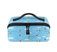 Cute Bee Daisy Travel Makeup Bag Portable Bee Flowers Waterproof Pouch Open Flat Toiletry Bags Toiletries Cosmetics Traveling Organizer for Women Men
