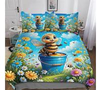 Cute Bee Duvet Cover 3D Print Bedding Comforter Cover for Teens Boys And Girls Soft Brushed Microfiber Poly Cotton Quilt Cover 3-Piece with Pillowcase Single (135x200cm)