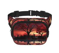 Cute Bee Fanny Pack for Women Men Fashion Waist Pack Adjustable Belt Bag for Workout Running Travelling Casual Waist Bag, Red Tree Lake Moon, One Size