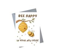Cute Bee Happy New Home Card Humorous Housewarming Moving Cheer Up Sweet Design Blank Inside 5x7 Greeting with Envelope H12