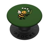 Cute Bee Holding Lily of the Valley Flower Nature Aesthetic PopSockets Adhesive PopGrip