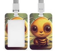 Cute Bee Id Badge Holder with Lanyard, Clear Vertical Card Protector Waterproof, Breakaway Safety Neck Strap, Heavy Duty Name Tag Holder for Nurse Teacher Officer Staff Women Men