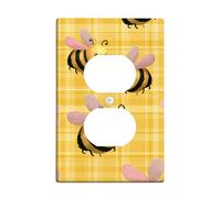 Cute Bee Light Switch Cover Plate, Yellow Honeycomb Style for Summer Decor, Thermoplastic Wall Plate, Standard Size Single Duplex Outlet
