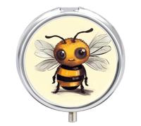 Cute Bee Pill Box 3 Compartment Round Small Pill Case Travel Pillbox for Purse Pocket Metal Medicine Organizer Portable Pill Container Holder to Hold Vitamins Medication Fish Oil and Supplements