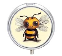 Cute Bee Pill Box 3 Compartment Travel Pill Organizer 3 Times A Day Cute Mini Pill Case for Purse & Pocket Portable Metal Medicine Box with Mirror Round Daily Medicine Vitamin Container