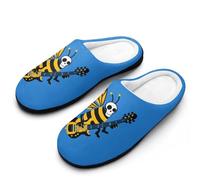 Cute Bee Playing Electric Guitar Funny Men's Cotton Slippers Soft Non-Slip Rubber Sole House Slipper Indoor Outdoor