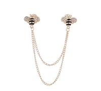Cute Bee Rhinestone Brooch Lapel Pin Crystal Honeybee With Hanging Chain Tassel Suit Dress Shirt Tuxedo Badges Accessories Brooches Pins for Women Men Fashion Jewelry Wedding Party Banquet Decorations