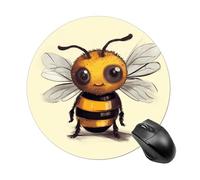 Cute Bee Round Mouse Pad, Non-Slip Rubber Base Waterproof Washable, Computer Mouse Mat for Office Gaming Studying, Premium-Textured Durable Portable Circle Mousepad for Desktop PC Notebook