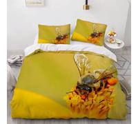 Cute Bee Super king Duvet Cover Sets 3D Printed Insects Bedding Set Soft Brushed Microfiber Quilt Cover 260x220 cm with Zipper Closure for Teens and Adults with 2 Pillowcases d-2001