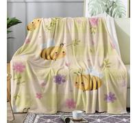Cute Bee Throw Blanket Single Size, Cartoon Fleece Blanket for Bed Sofa Couch, Soft Cozy Flannel, 130x150 cm, Decor & Gifts (R138)