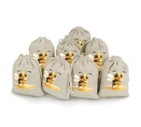 Cute Bee with Honey Printed Cotton And Hemp Bunches Pocket Drawstring Pouch 8 Pieces Reusable Gift Bags