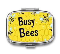 Cute Bee with Honeycomb Metal Pill Organizer Case, 2-Compartment Travel Pill Box, Portable Pocket Pill Container with Secure Closure, Small Medication Holder for Men Women Seniors, Giftable