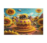 Cute Bee Wooden Puzzles Jigsaw Puzzle 1000 Pieces for Adults Creative Difficult Challenging Game （75×50cm）