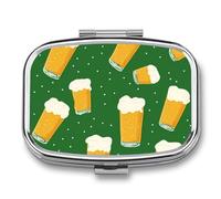 Cute Beer Mugs Travel Pill Organizer Small Square Metal Portable Medicine Case Box for Purse Pocket