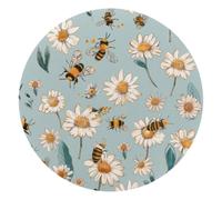 Cute Bees and Daisy Flowers Leaves Small Round Mouse Pad, Anti-Slip Rubber Computer Mousepad for Office Home Gaming Laptop, 10 x 10 Inch