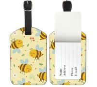 Cute Bees and Flowers Suitcase Tag, Pu Leather Travel Suitcases Tags with Privacy Protection Cover, Hangtag Bags Baggage Labels Luggage Identifiers, Men Women Suitcase Accessories, Valentines Gifts