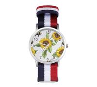 Cute Bees and Sunflowers Quartz Watches Arabic Numerals Wrist Watch with Adjustable Strap for Men Women
