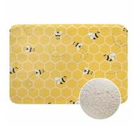 Cute Bees Bathroom Mat Rugs Honeycombs Yellow Background Microfiber Faux Cashmere Thick Plush Bath Mat Non-Slip Water Absorbent Bath Carpet for Bathtub Bathroom Floor Tub 20 x 30 Inch